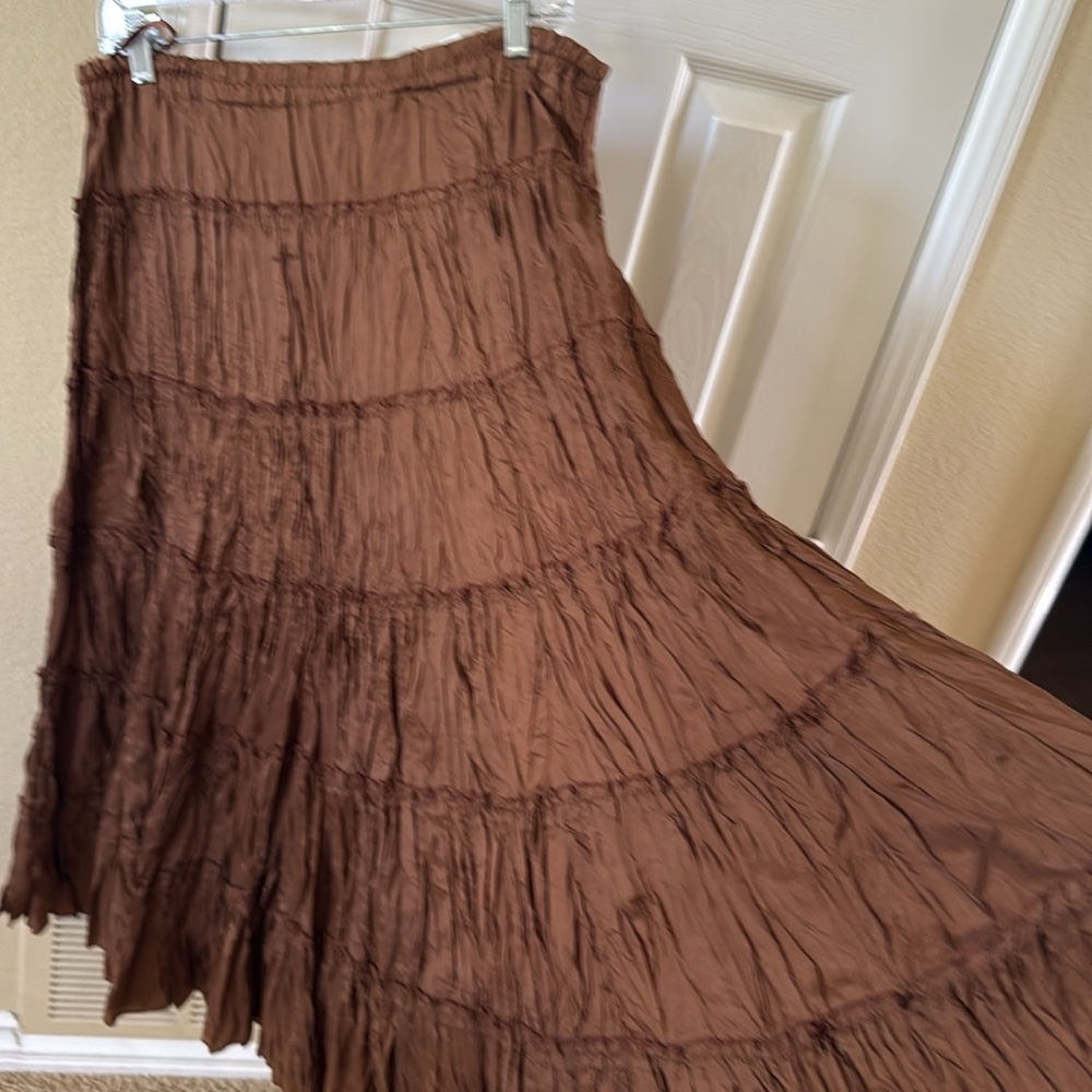 Tantrums Brown Maxi Smocked Tiered crinkle Skirt - Picture 2 of 3